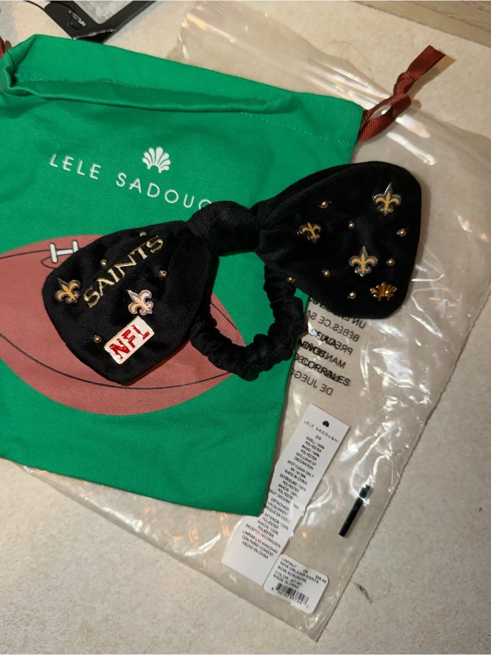 Lele Sadoughi New Orleans Saints Bow Scrunchie